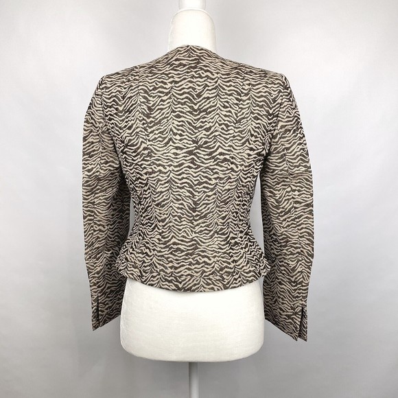 NOS Dana Buchman Petite Women's Sz 4P Chocolate Zebra Striped Collarless Jacket - Picture 6 of 16